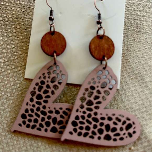 Colorful Lavender Heart Design Hollow Pattern Dangle Earrings - Picture 1 of 4